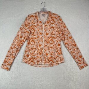 Tommy Bahama Golf Jacket Full Zip Orange White Thumb Holes UPF 50 Women's Large